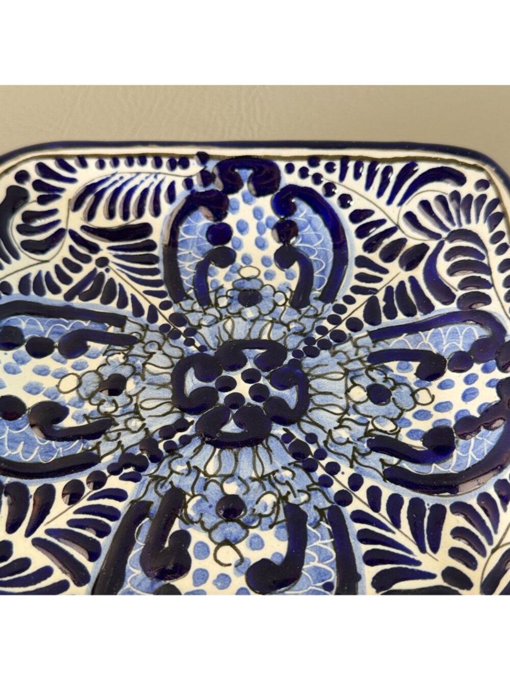 Vintage Talavera Mexican Pottery Square Plate Cobalt Blue White Signed 7.5" - Picture 7 of 11